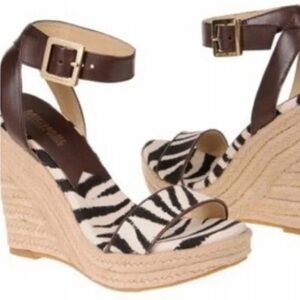 Like New Michael Kors Zebra Pattern Wedges with Dark Brown Straps